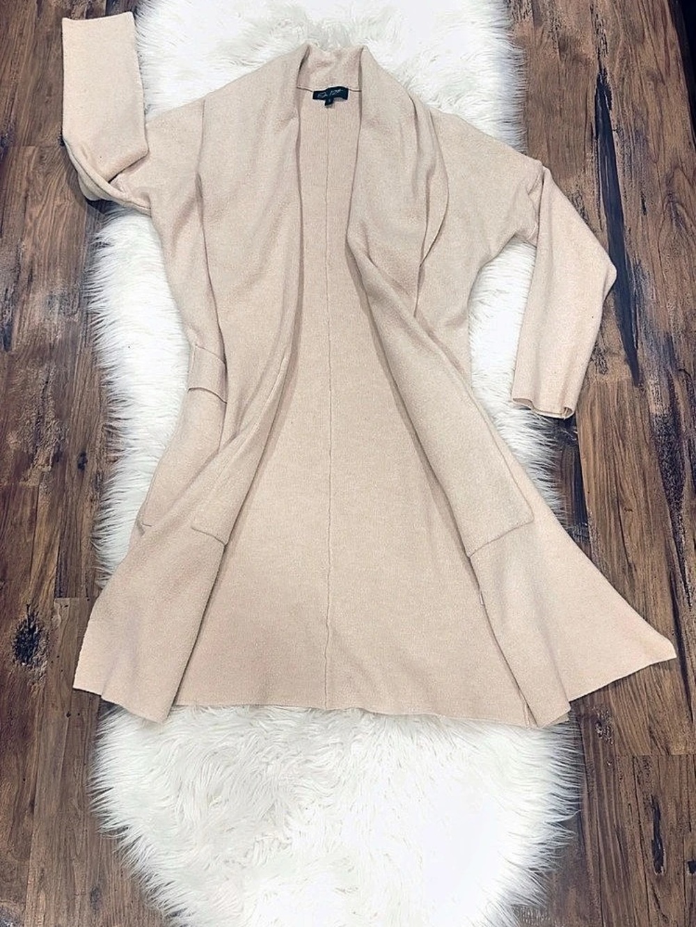 On Twelfth Beige Open-Front Longline Cardigan Sweater Coat Dress Coat Size Small